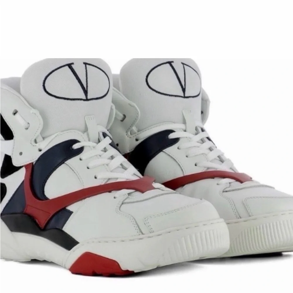 Valentino Garavani V-Logo White Leather Sneakers with Red & Black Accents - Picture 6 of 6